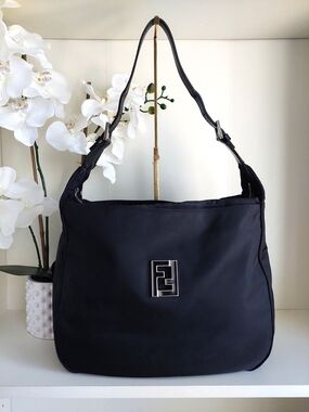 Fendi Zucca FF Logo Black Nylon Shoulder Bag